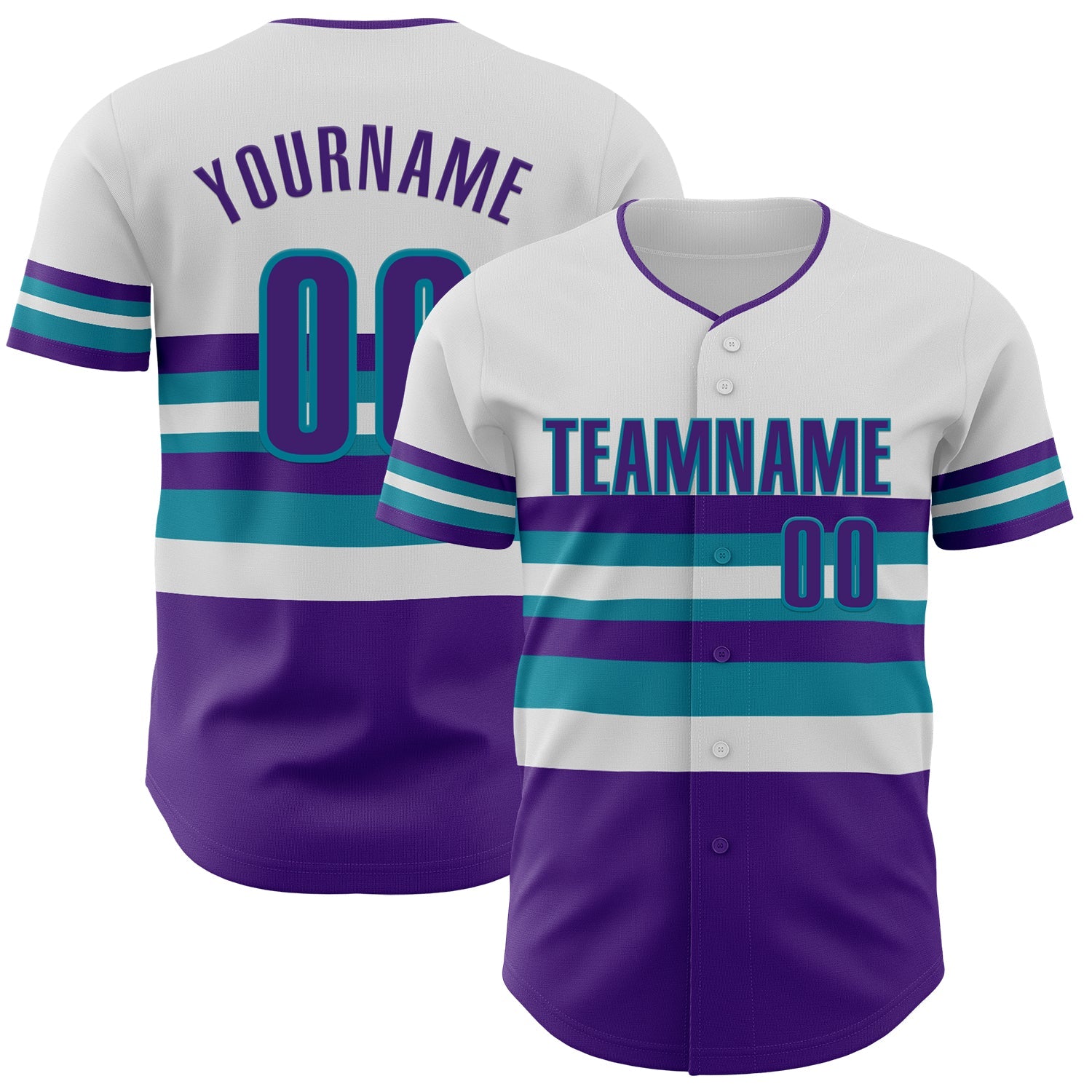 Custom White Purple-Teal Block Stripes Lines Charlotte Style Authentic Baseball Jersey - Main View