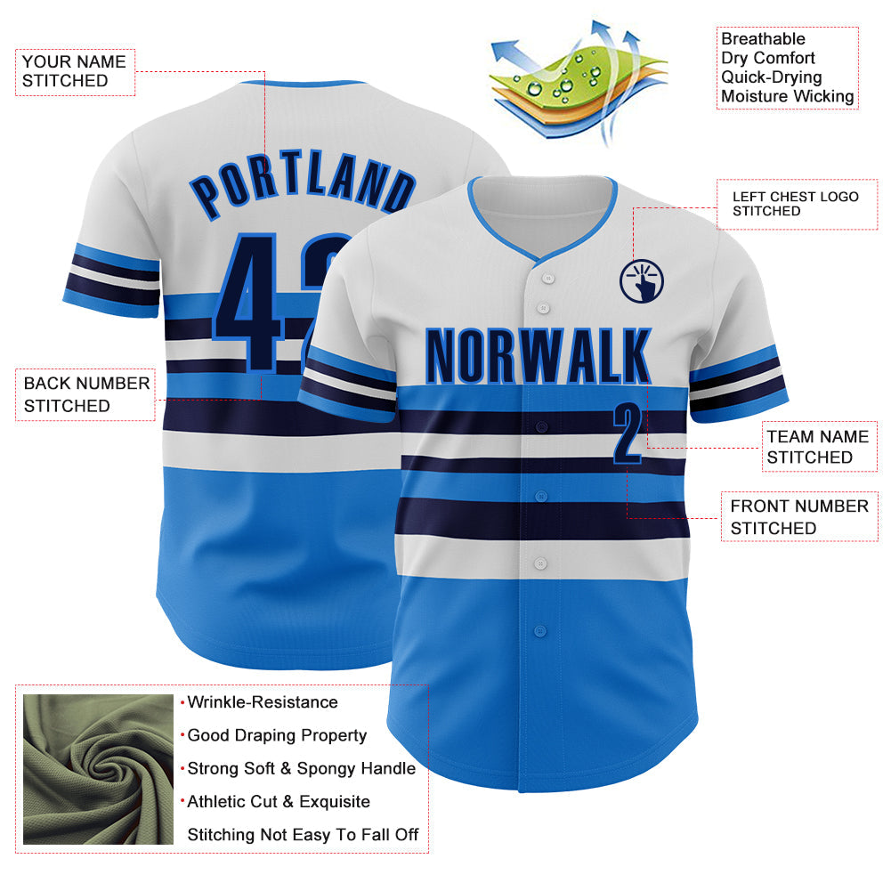 Custom White Navy-Electric Blue Block Stripes Lines Orlando Style Authentic Baseball Jersey view 4