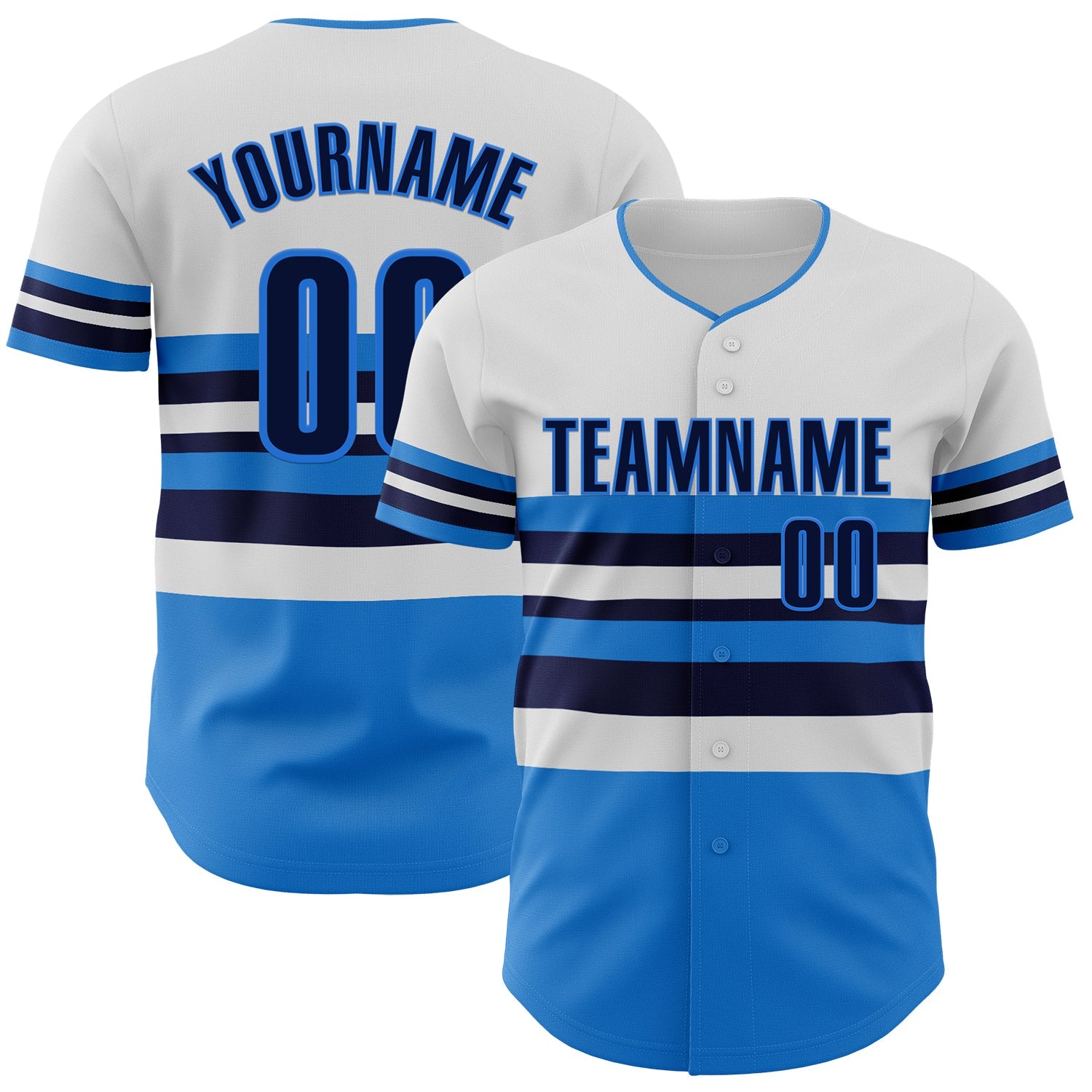 Custom White Navy-Electric Blue Block Stripes Lines Orlando Style Authentic Baseball Jersey - Main View