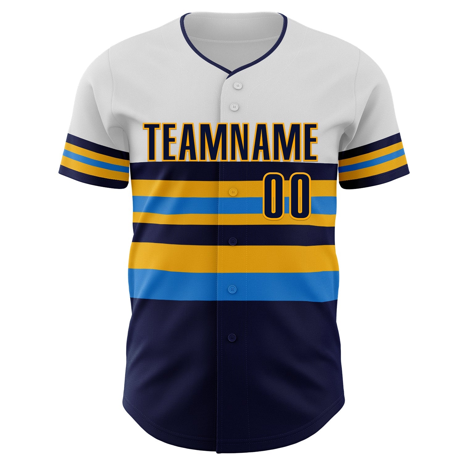 Custom White Navy Electric Blue-Gold Block Stripes Lines Tampa Bay Style Authentic Baseball Jersey view 3