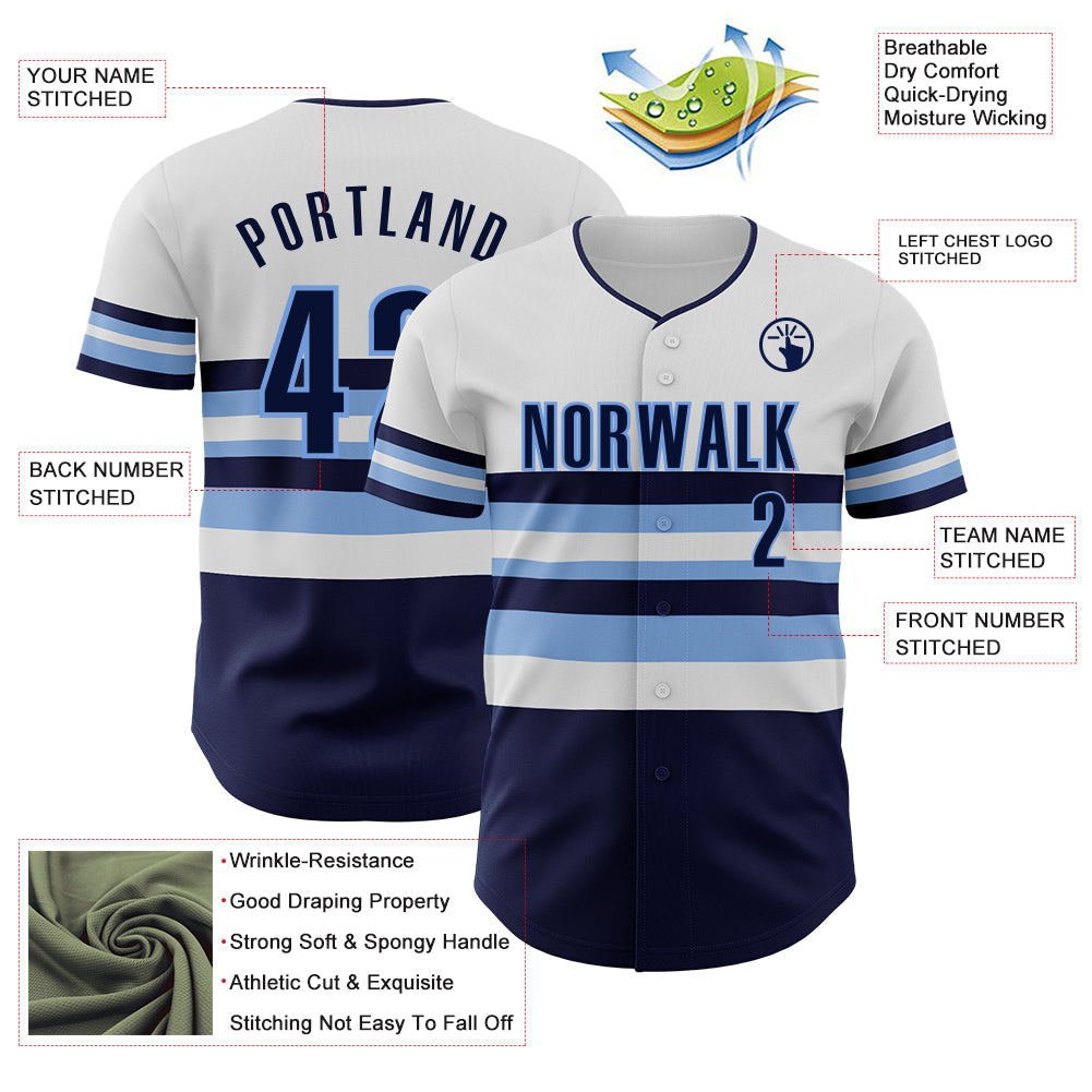 Custom White Navy-Light Blue Block Stripes Lines Tampa Bay Style Authentic Baseball Jersey view 4