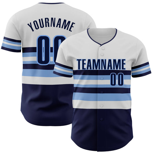 Custom White Navy-Light Blue Block Stripes Lines Tampa Bay Style Authentic Baseball Jersey - Main View