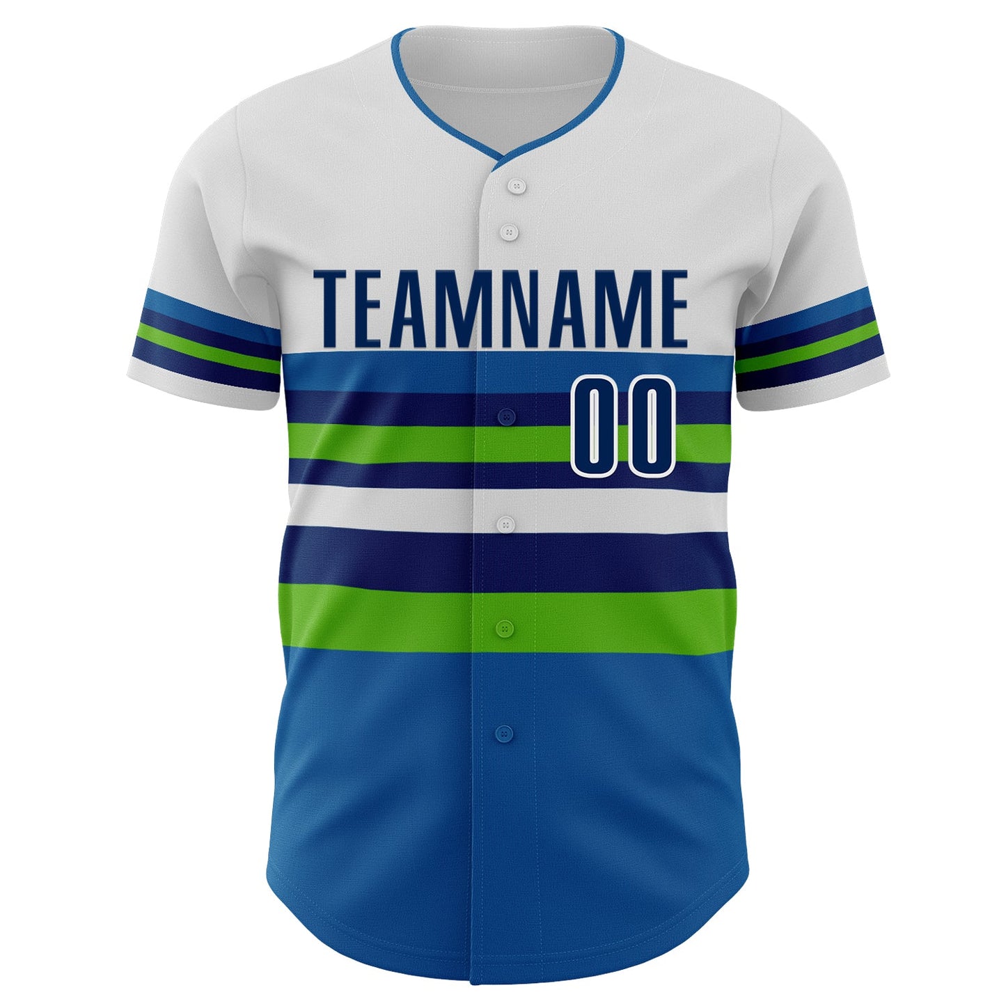 Custom White US Navy Blue Blue-Aurora Green Block Stripes Lines Minnesota Style Authentic Baseball Jersey view 3