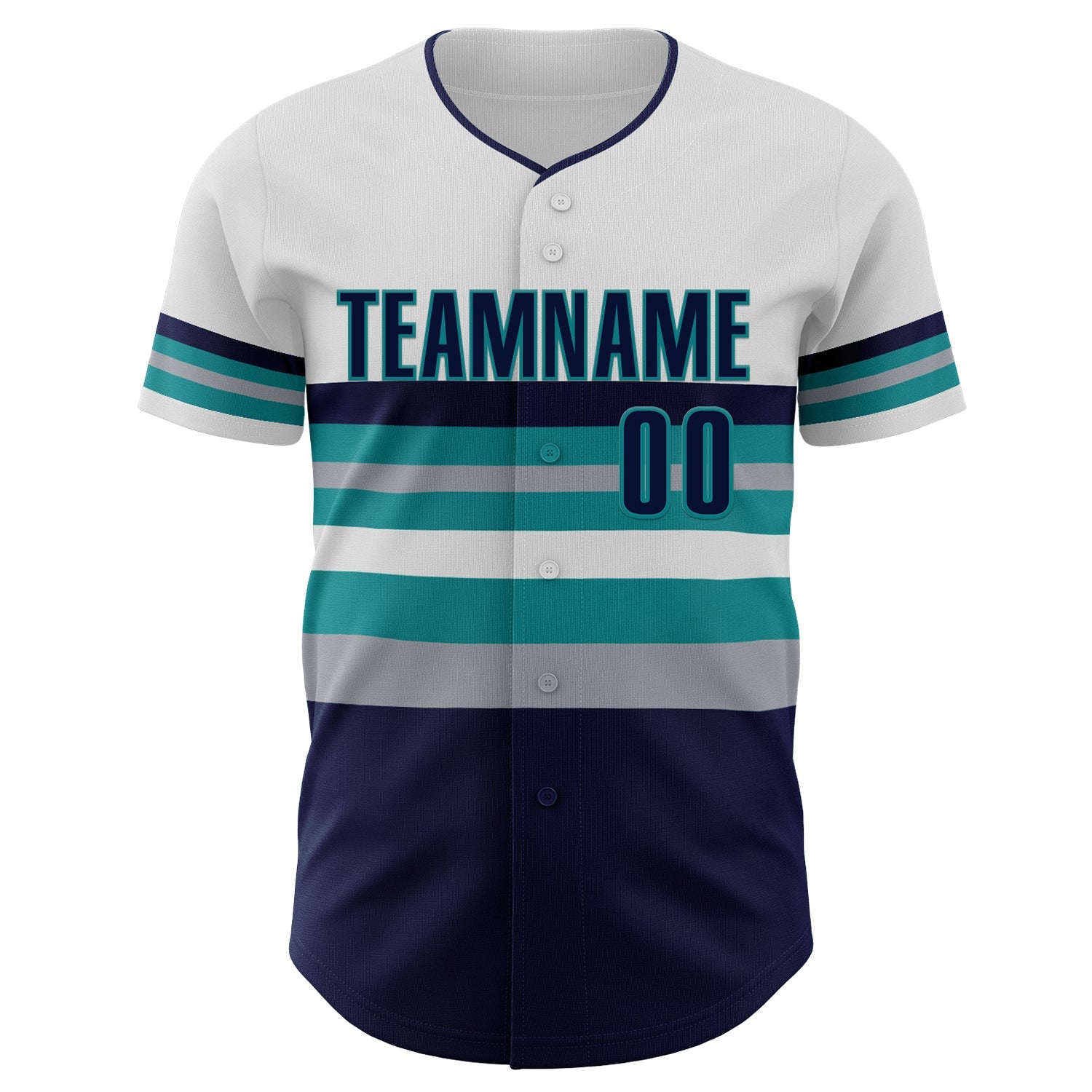 Custom White Navy Gray-Teal Block Stripes Lines Seattle Style Authentic Baseball Jersey view 3