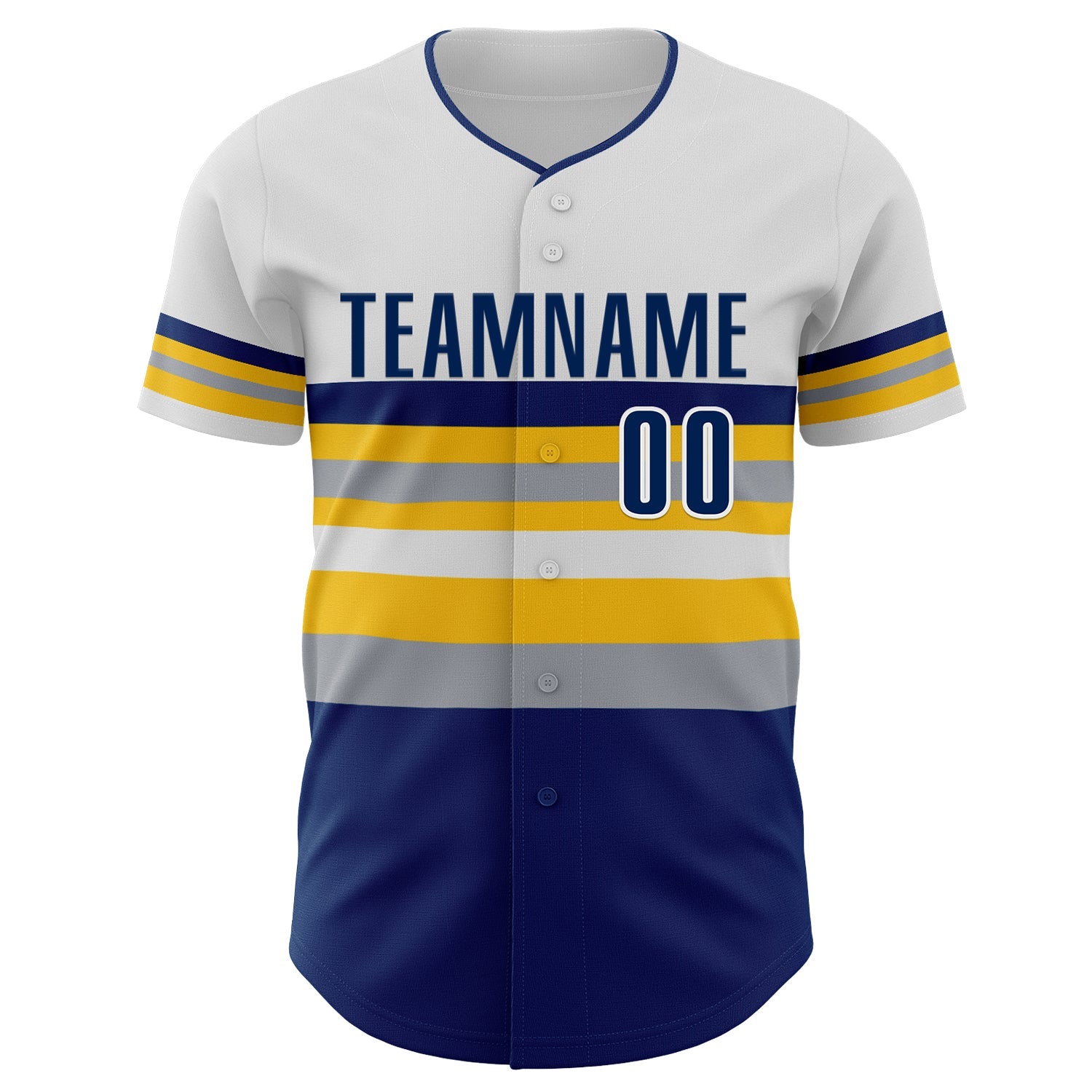 Custom White US Navy Blue Yellow-Gray Block Stripes Lines Indiana Style Authentic Baseball Jersey view 3
