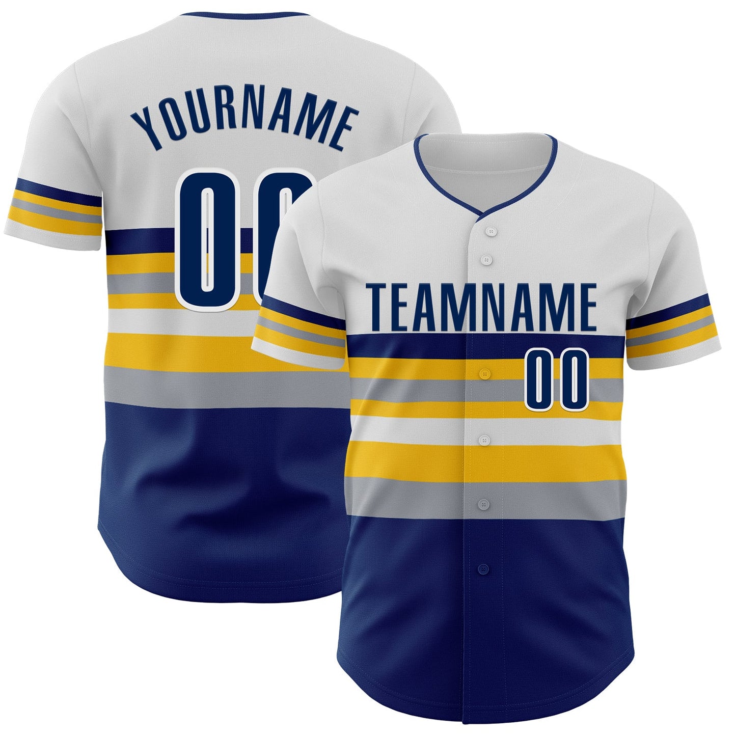 Custom White US Navy Blue Yellow-Gray Block Stripes Lines Indiana Style Authentic Baseball Jersey - Main View