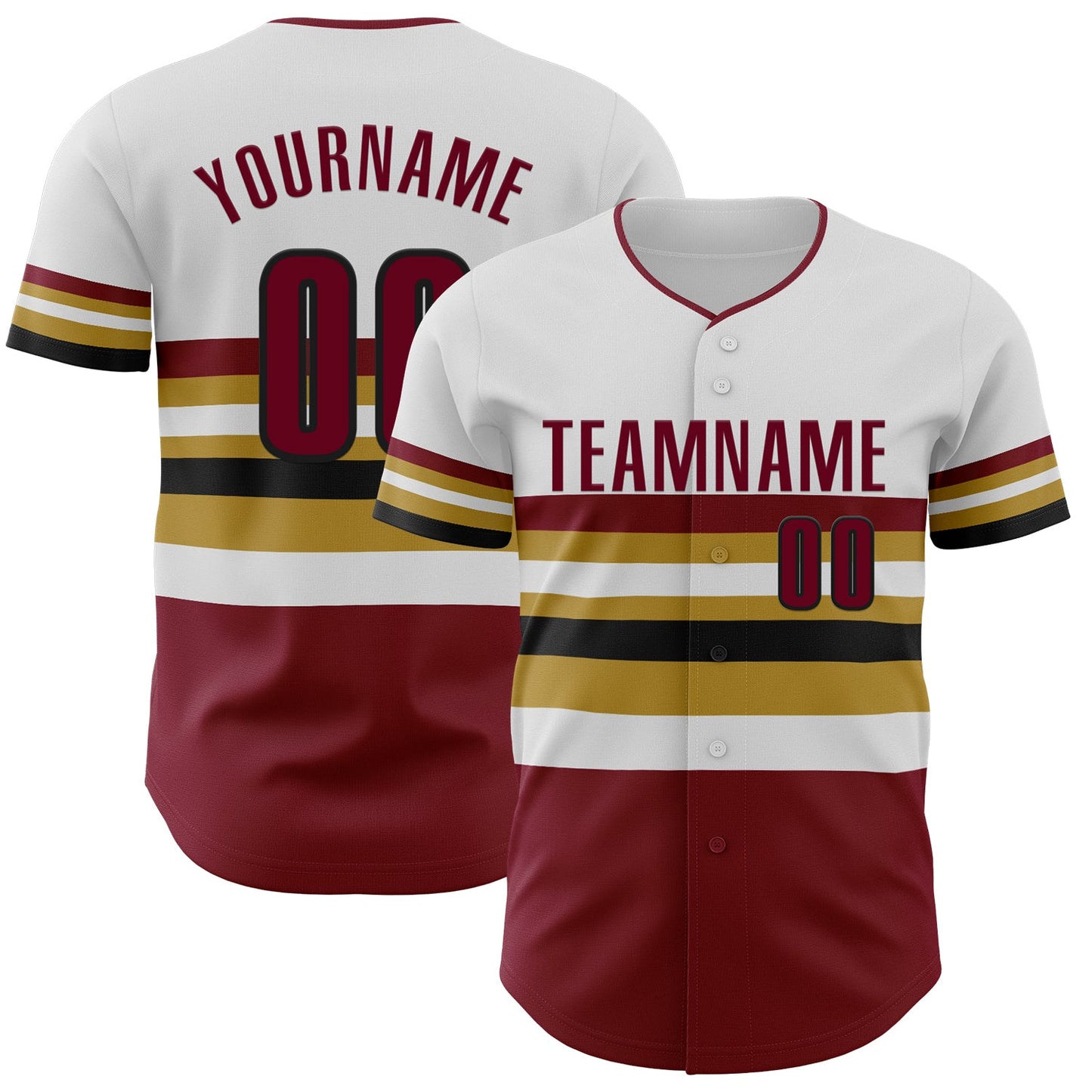 Custom White Crimson Old Gold-Black Block Stripes Lines Cleveland Style Authentic Baseball Jersey - Main View