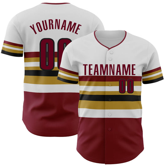 Custom White Crimson Old Gold-Black Block Stripes Lines Cleveland Style Authentic Baseball Jersey - Main View