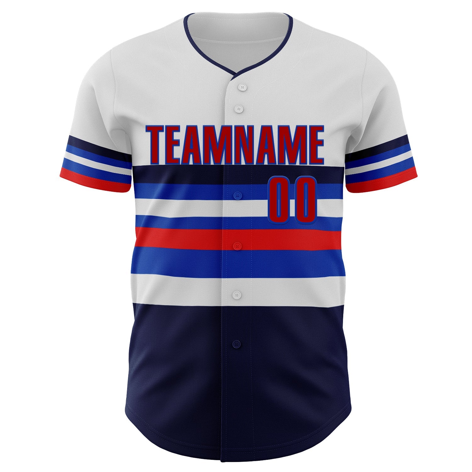 Custom White Red Navy-Thunder Blue Block Stripes Lines Toronto Style Authentic Baseball Jersey view 3