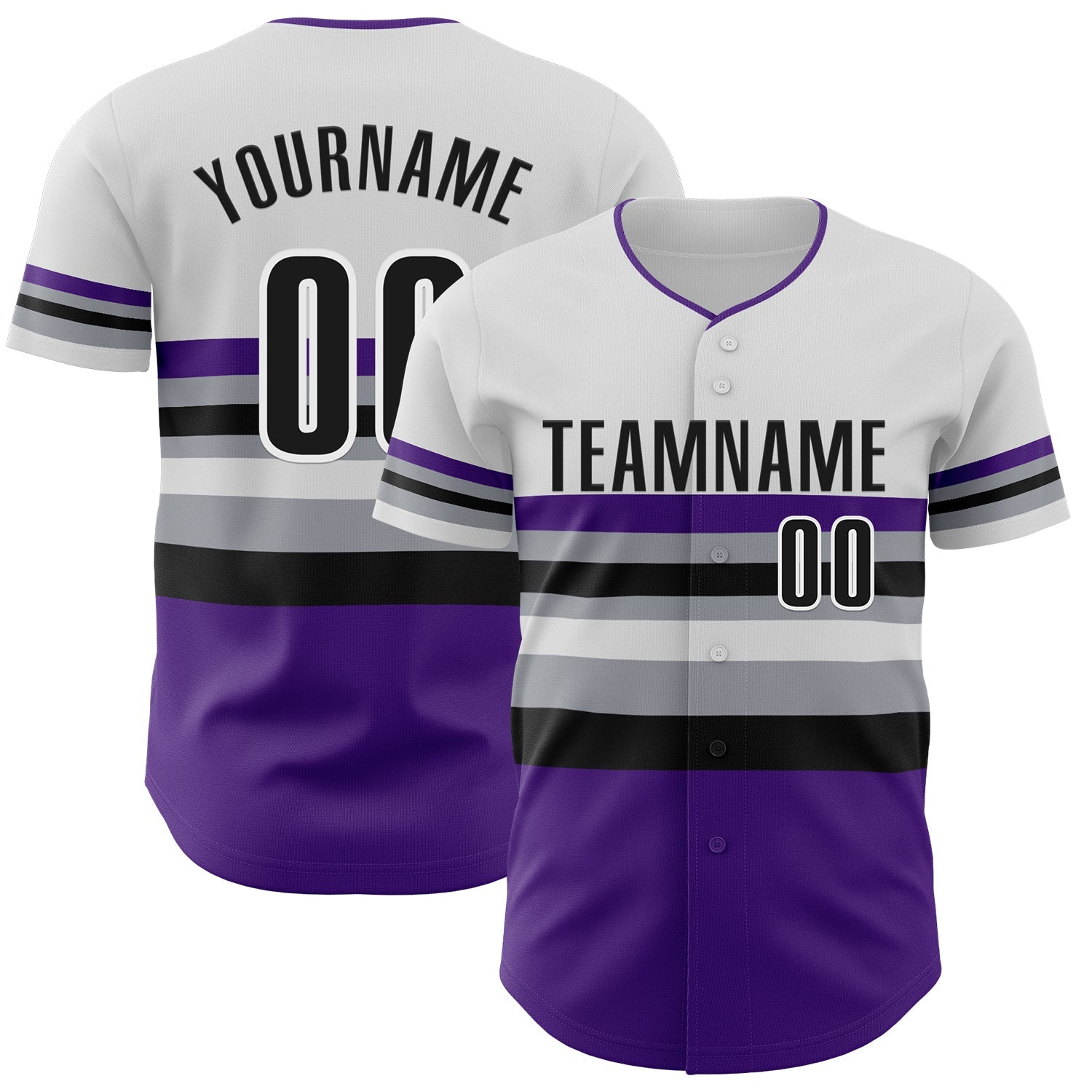 Custom White Black Purple Gray-Dark Purple Block Stripes Lines Colorado Style Authentic Baseball Jersey - Main View