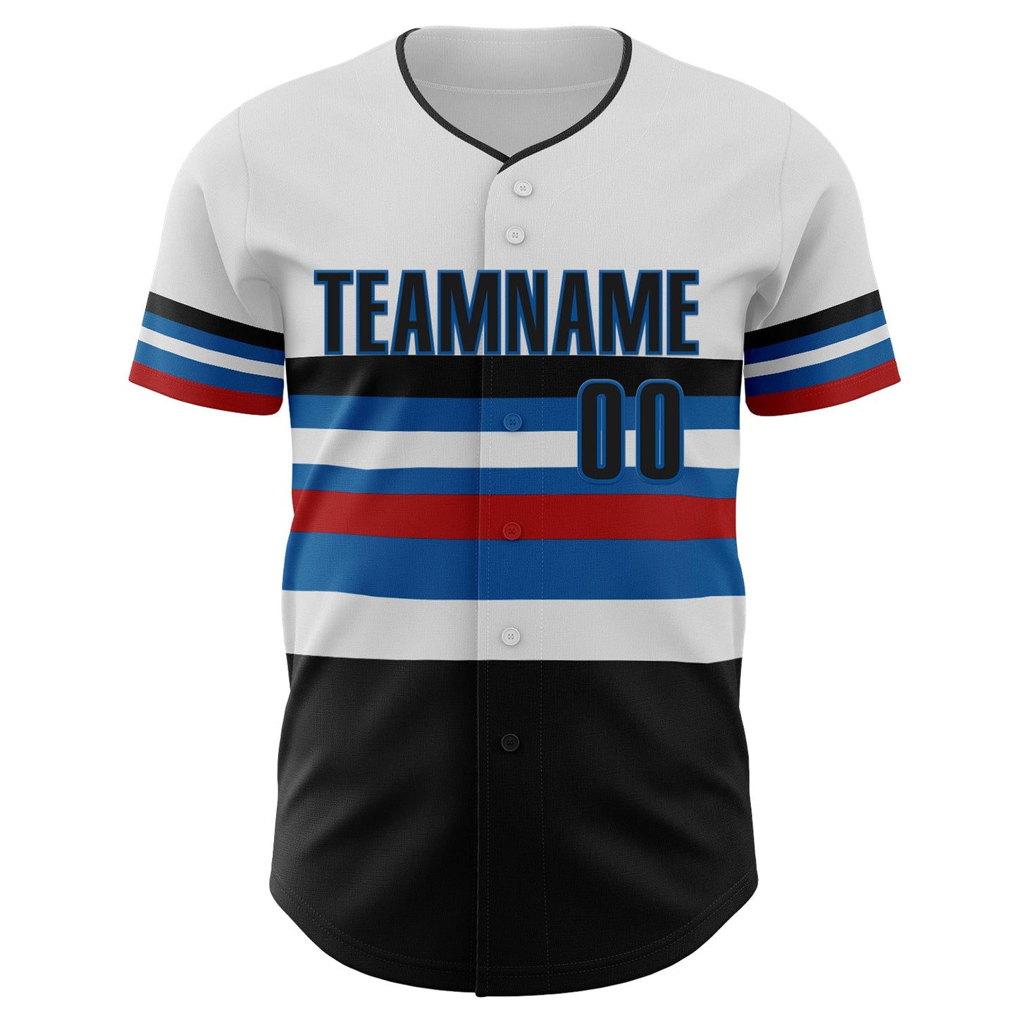 Custom White Black Red-Blue Block Stripes Lines Miami Style Authentic Baseball Jersey view 3
