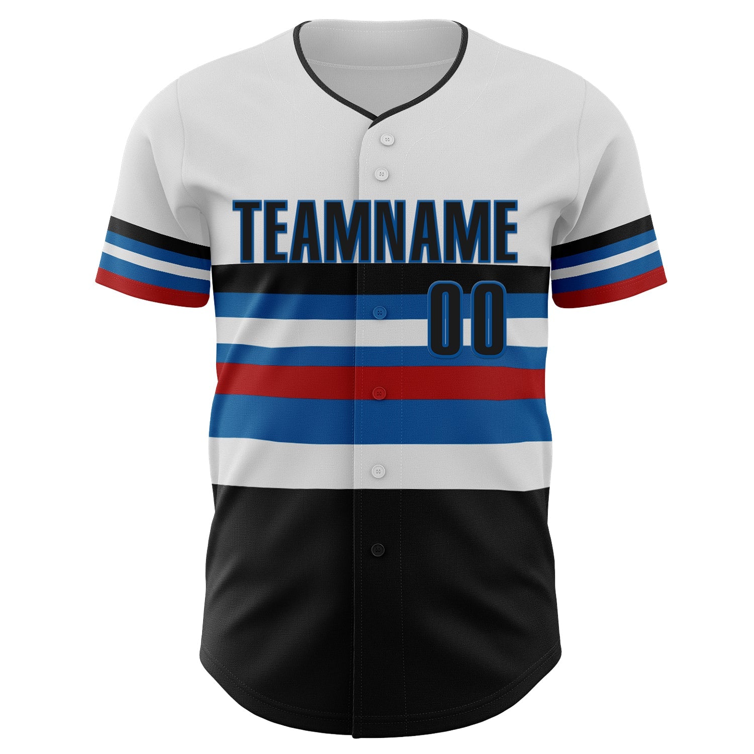 Custom White Black Red-Blue Block Stripes Lines Miami Style Authentic Baseball Jersey view 3