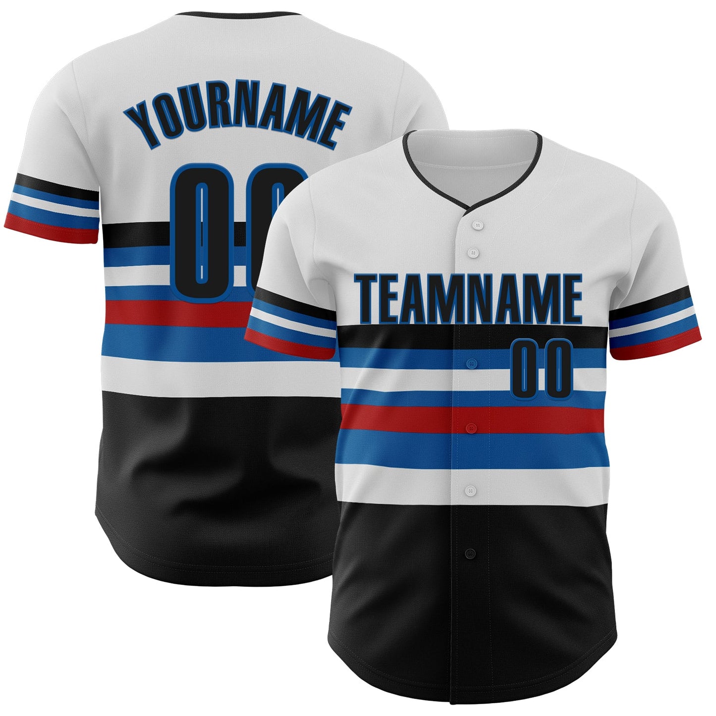 Custom White Black Red-Blue Block Stripes Lines Miami Style Authentic Baseball Jersey - Main View