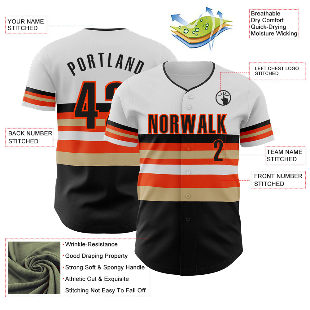 Custom White Black Vegas Gold-Orange Block Stripes Lines San Francisco Style Authentic Baseball Jersey view 4