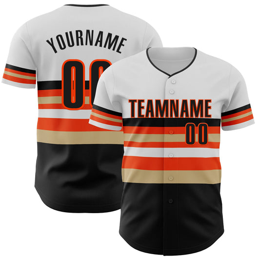 Custom White Black Vegas Gold-Orange Block Stripes Lines San Francisco Style Authentic Baseball Jersey - Main View