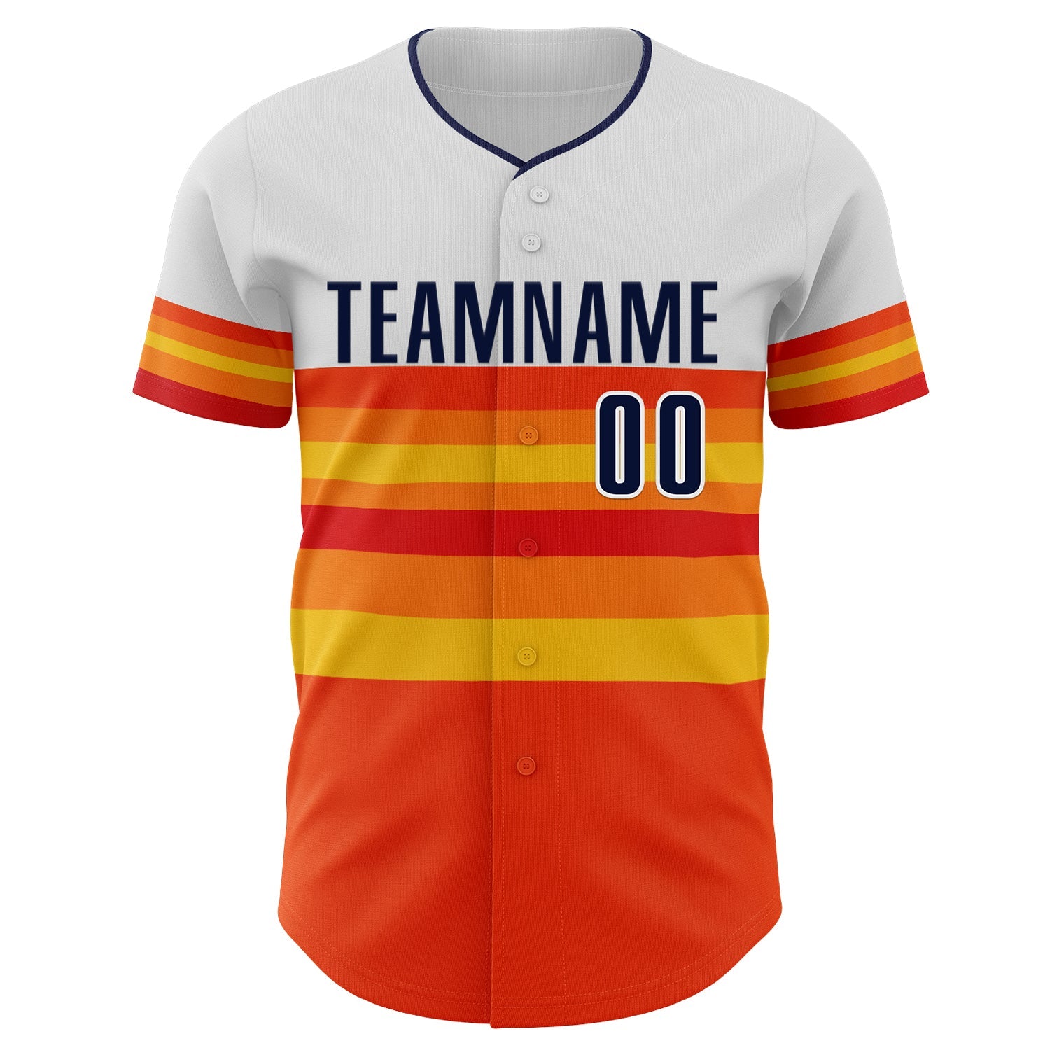 Custom White Navy Orange Gold-Red Block Stripes Lines Houston Style Authentic Baseball Jersey view 3
