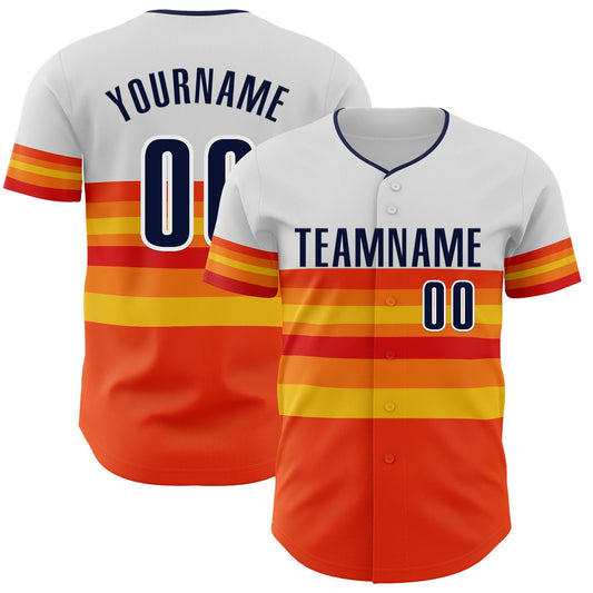 Custom White Navy Orange Gold-Red Block Stripes Lines Houston Style Authentic Baseball Jersey - Main View