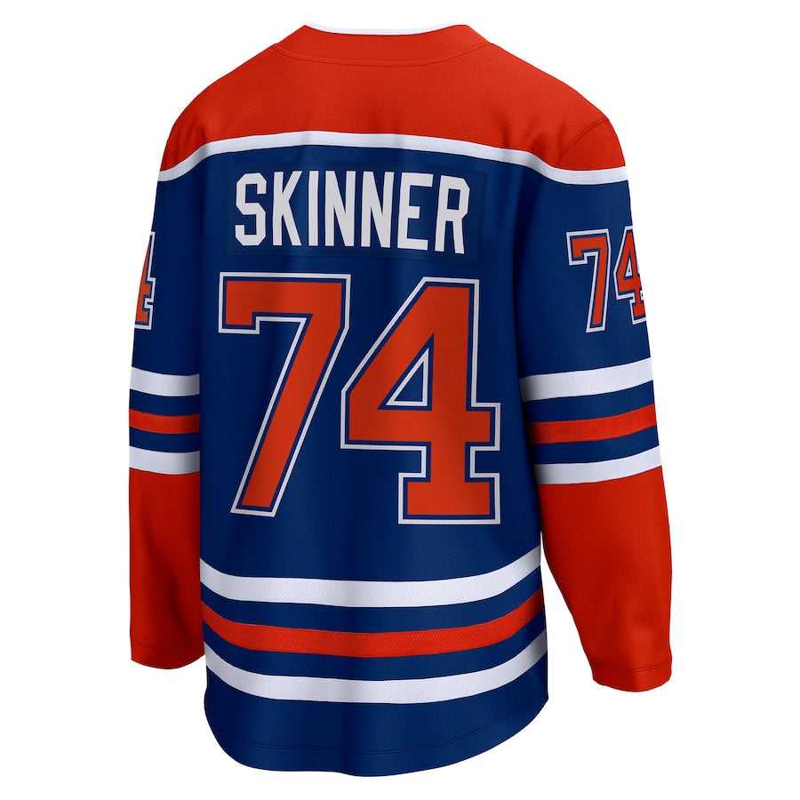 E.Oilers #74 Stuart Skinner Fanatics Branded Home Breakaway Player Jersey Royal Stitched American Hockey Jerseys - Main View