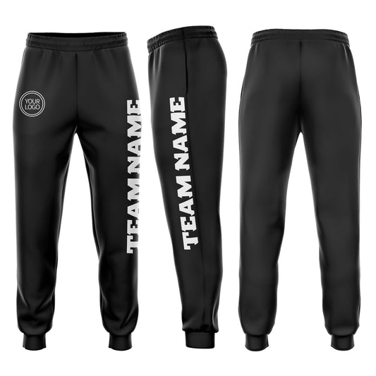 Custom Black White Fleece Jogger Sweatpants - Main View