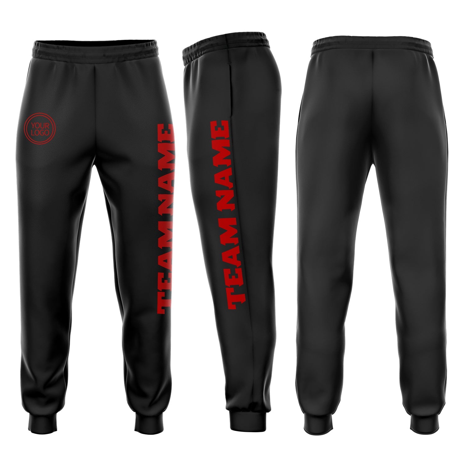 Custom Black Red Fleece Jogger Sweatpants - Main View