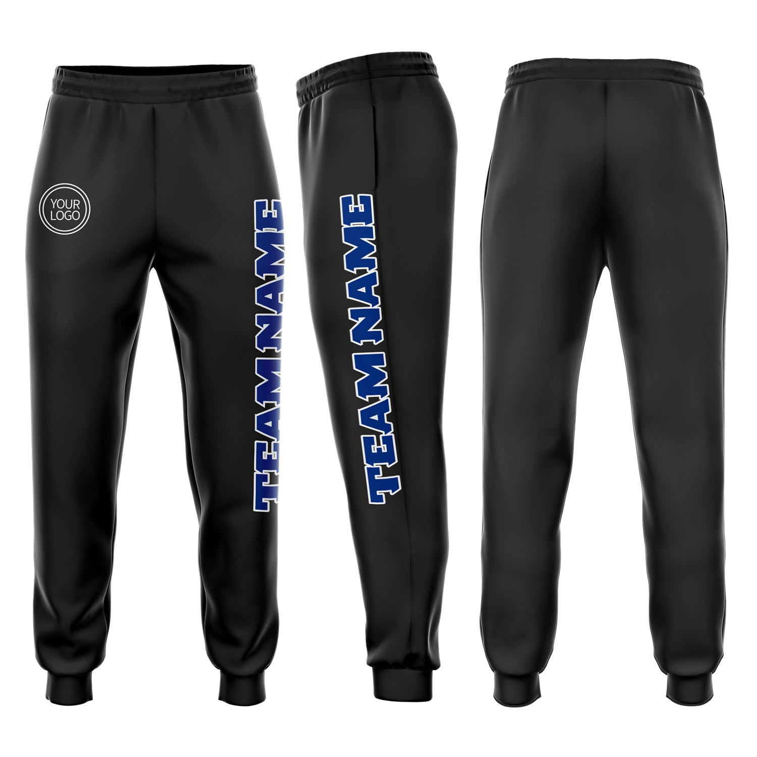 Custom Black Royal-White Fleece Jogger Sweatpants - Main View