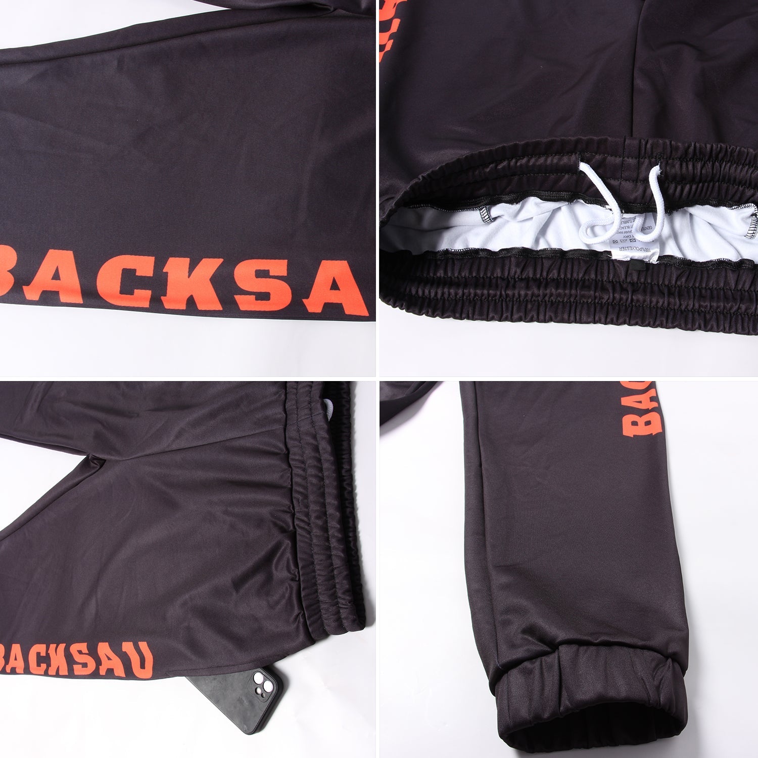 Custom Black Orange Fleece Jogger Sweatpants view 3