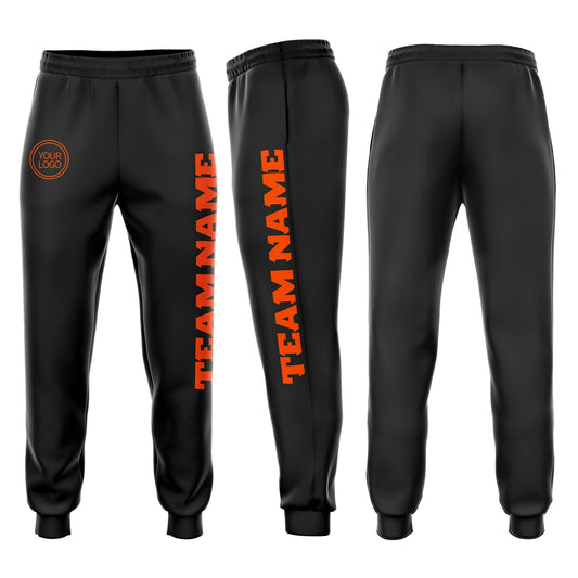 Custom Black Orange Fleece Jogger Sweatpants - Main View