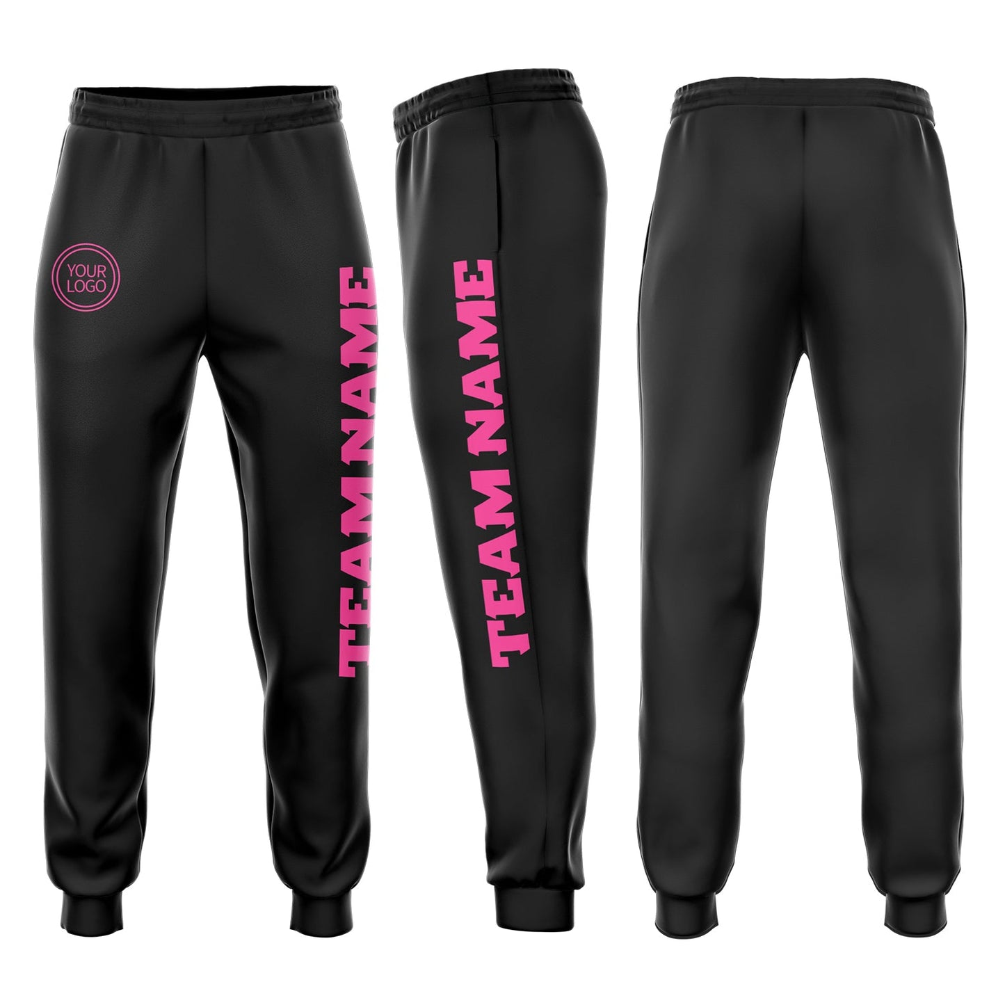 Custom Black Pink Fleece Jogger Sweatpants - Main View
