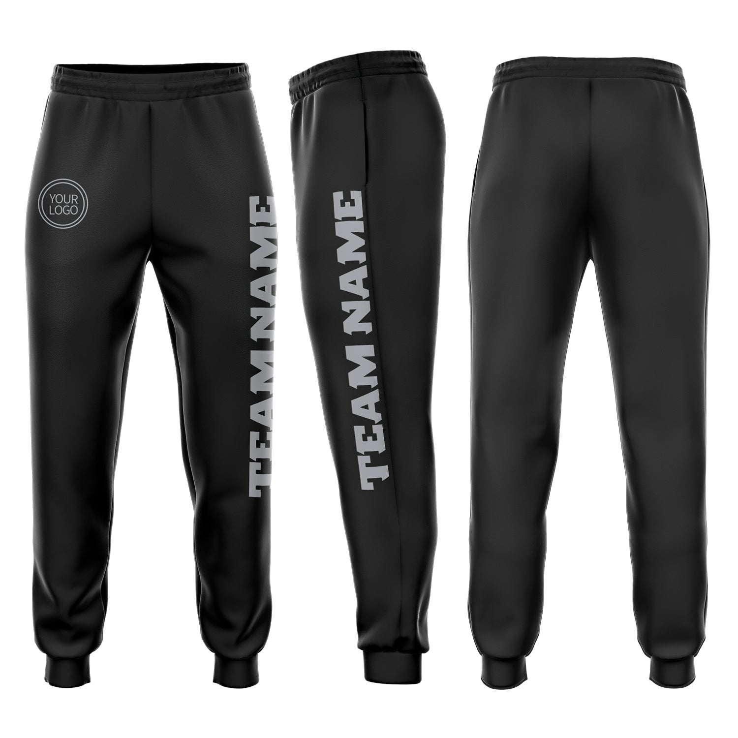 Custom Black Gray Fleece Jogger Sweatpants - Main View