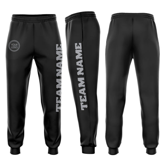 Custom Black Gray Fleece Jogger Sweatpants - Main View