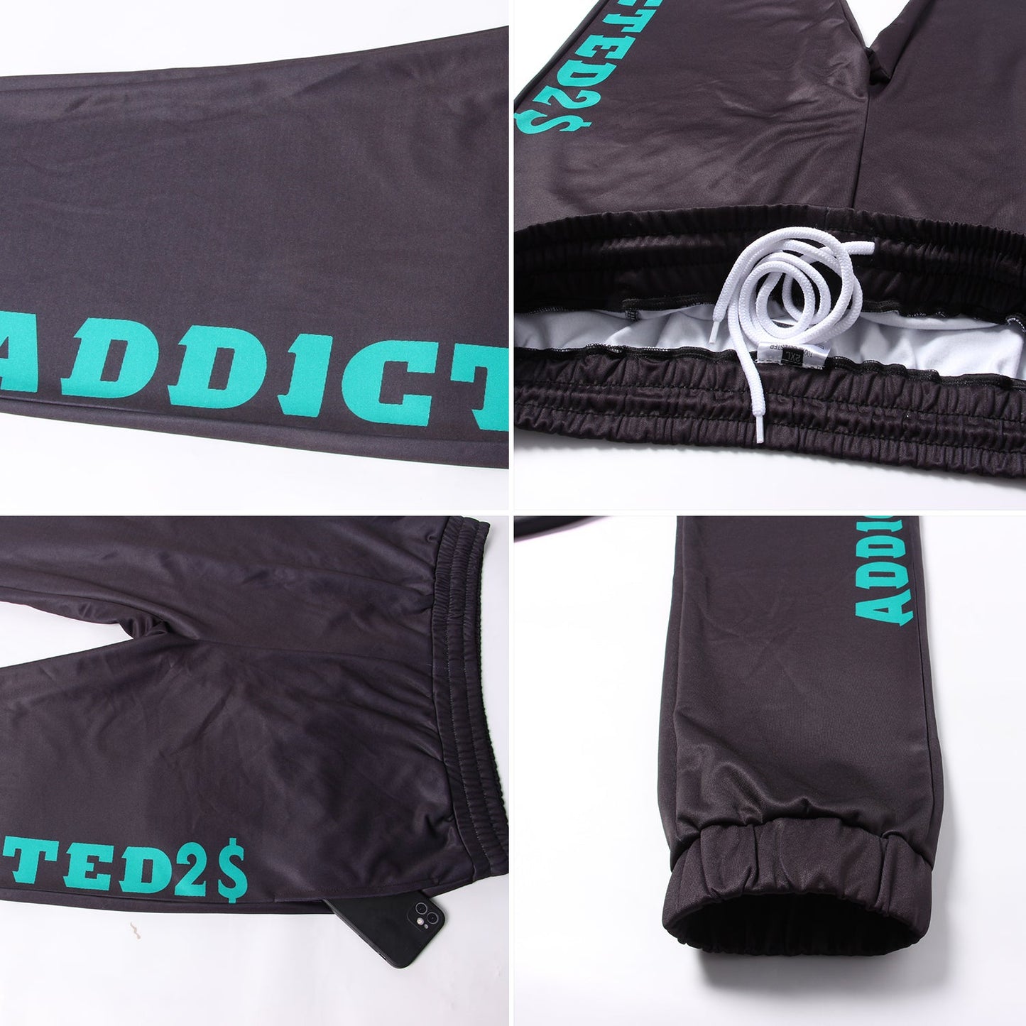 Custom Black Kelly Green Fleece Jogger Sweatpants view 3