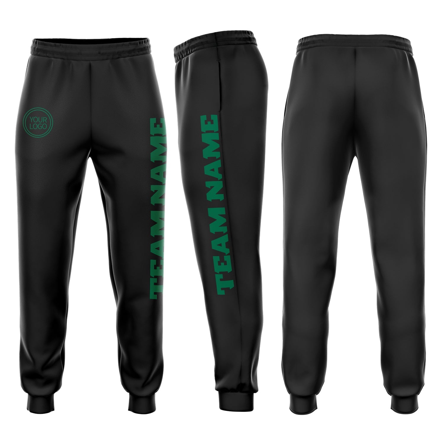Custom Black Kelly Green Fleece Jogger Sweatpants - Main View