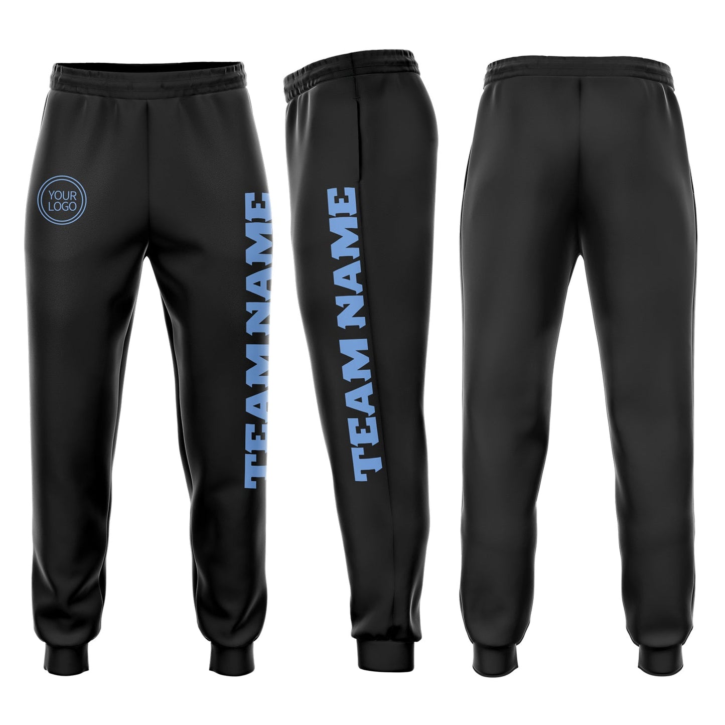 Custom Black Light Blue Fleece Jogger Sweatpants - Main View