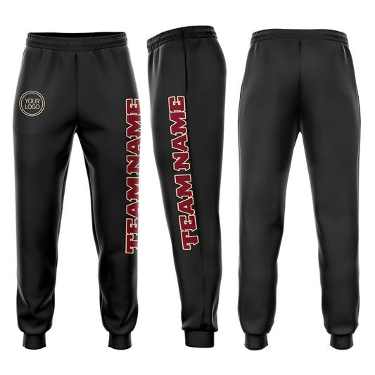 Custom Black Crimson-Cream Fleece Jogger Sweatpants - Main View