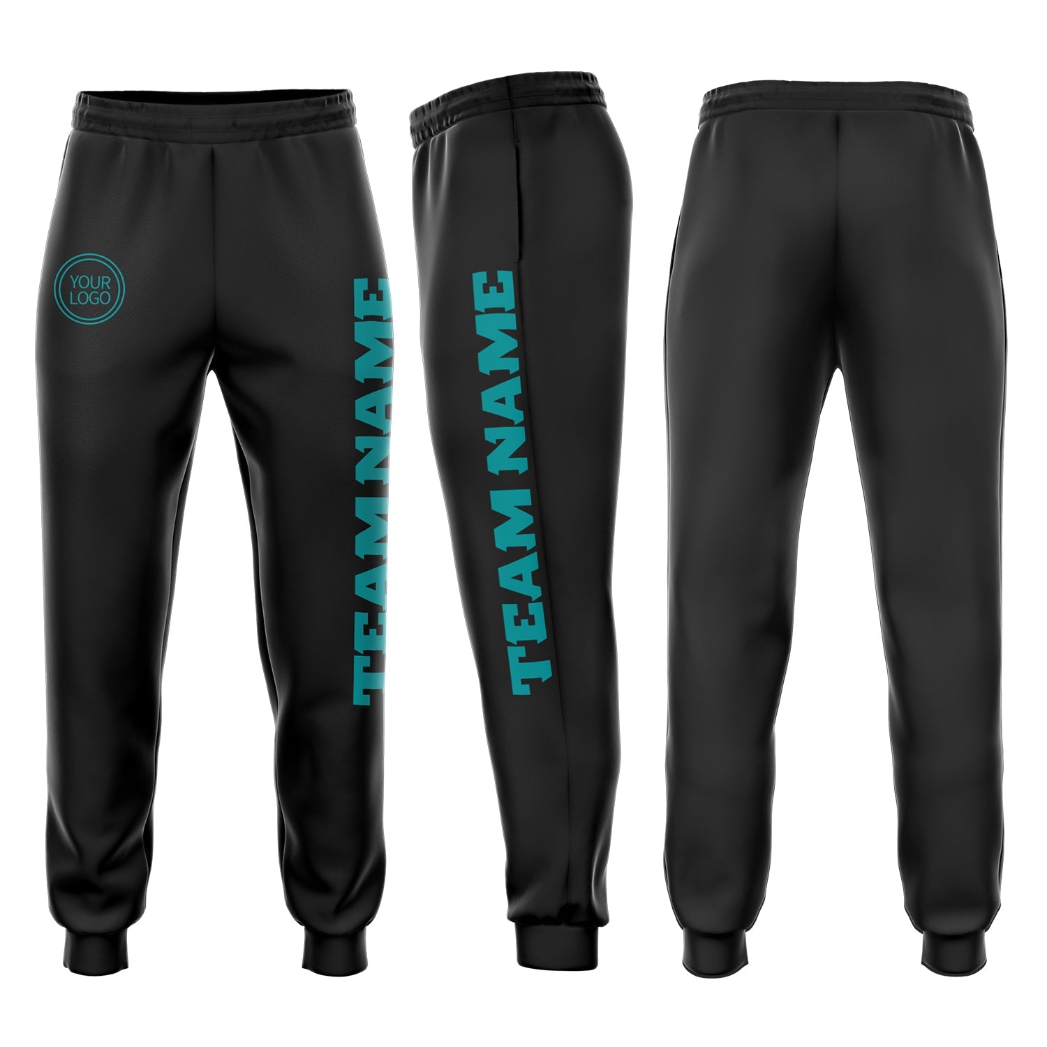 Custom Black Aqua Fleece Jogger Sweatpants - Main View