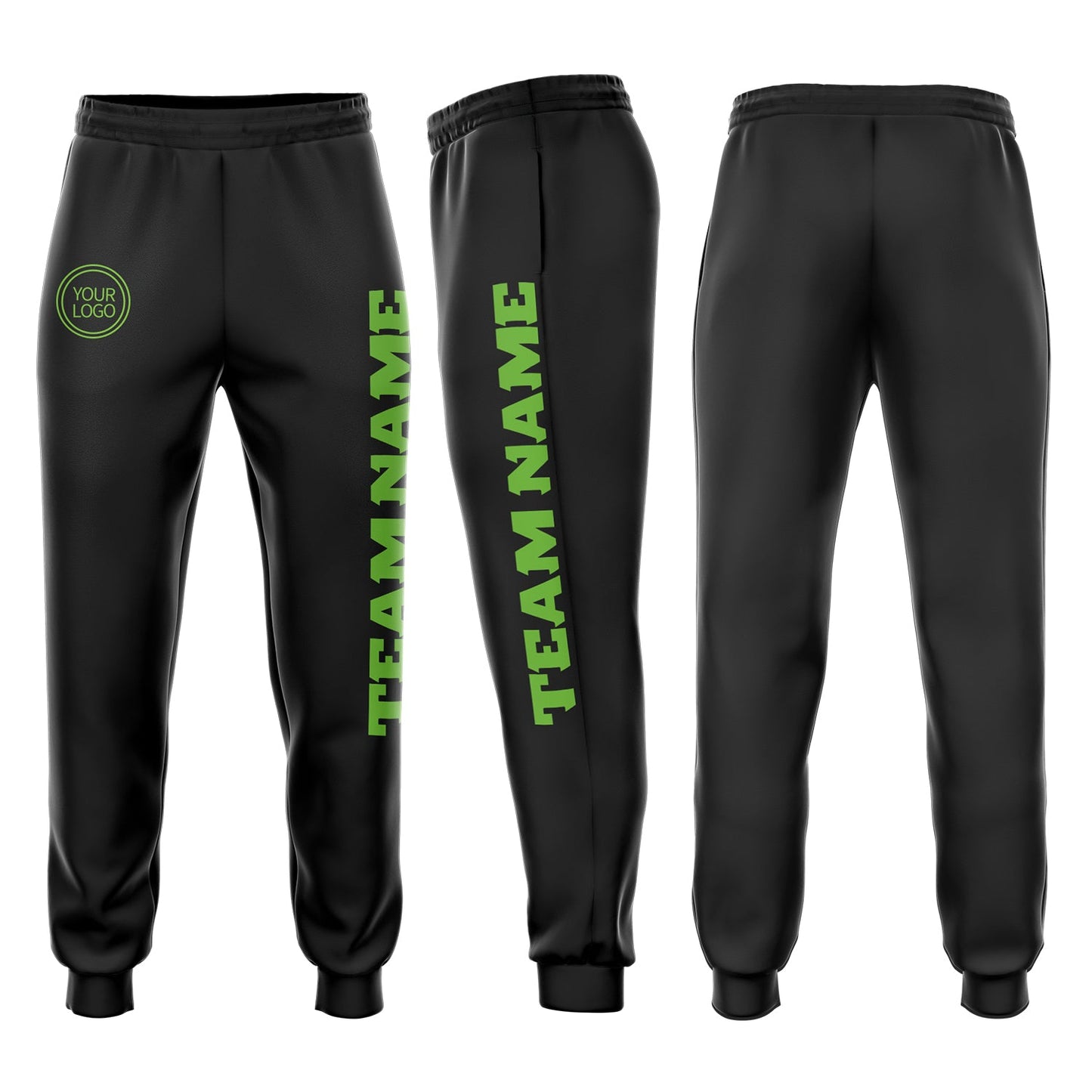 Custom Black Neon Green Fleece Jogger Sweatpants - Main View