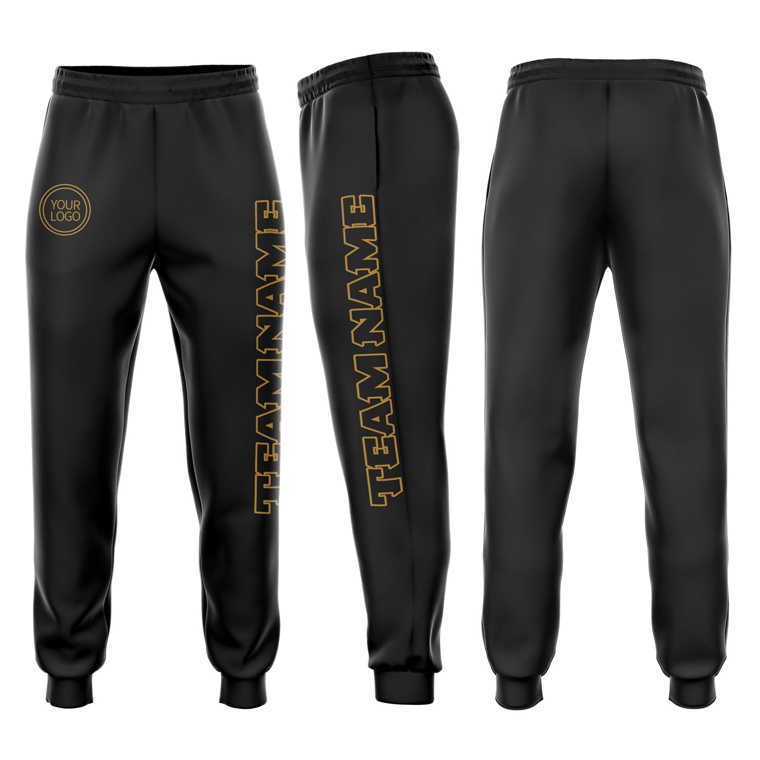 Custom Black Black-Old Gold Fleece Jogger Sweatpants - Main View