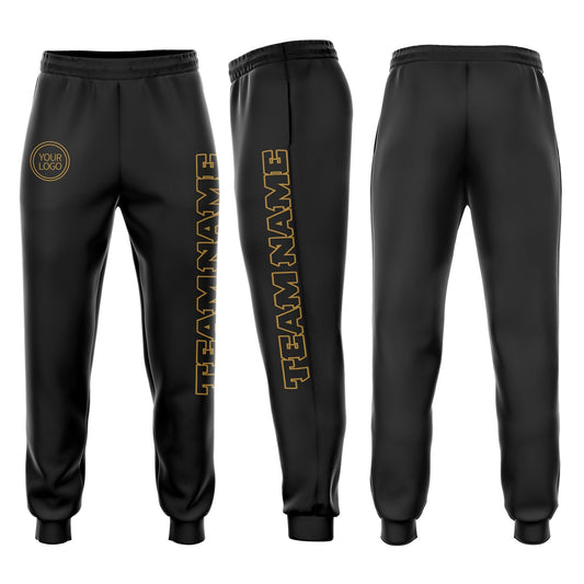 Custom Black Black-Old Gold Fleece Jogger Sweatpants - Main View