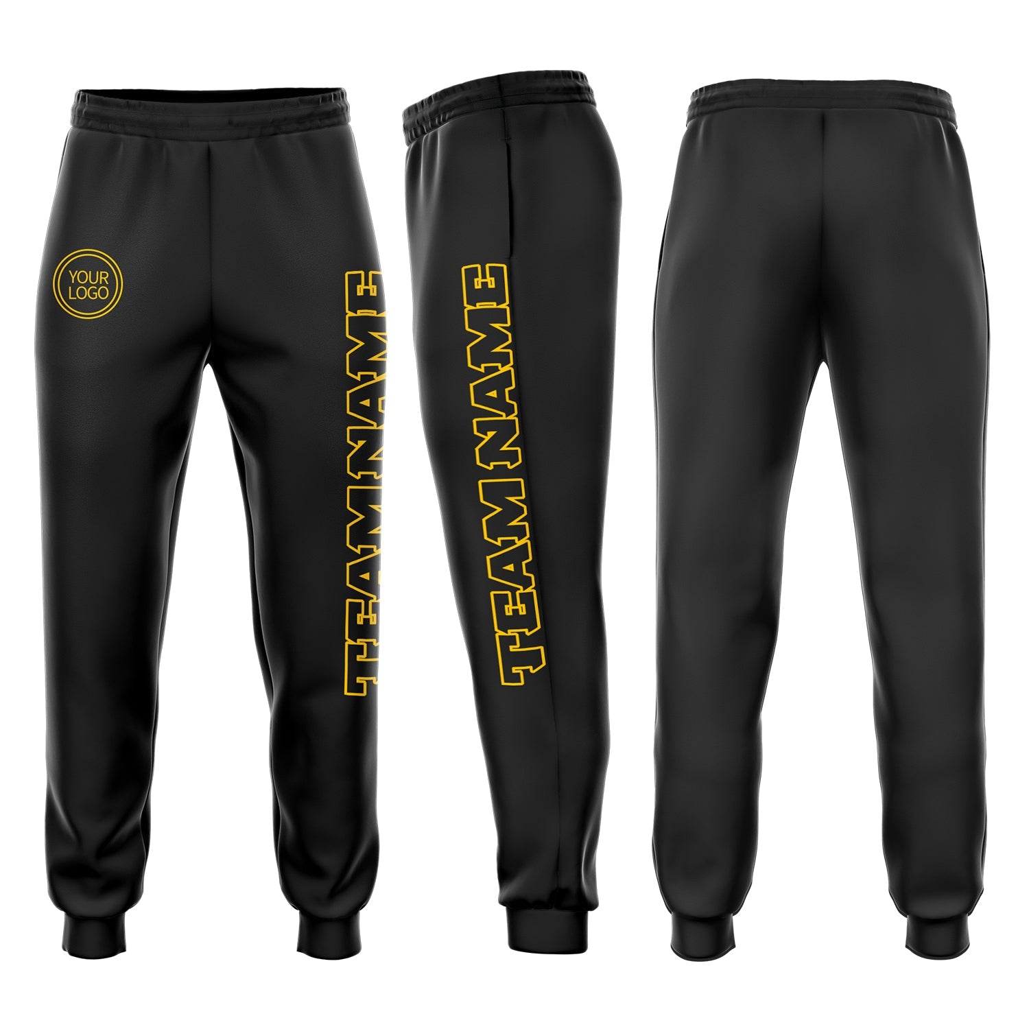 Custom Black Black-Gold Fleece Jogger Sweatpants - Main View