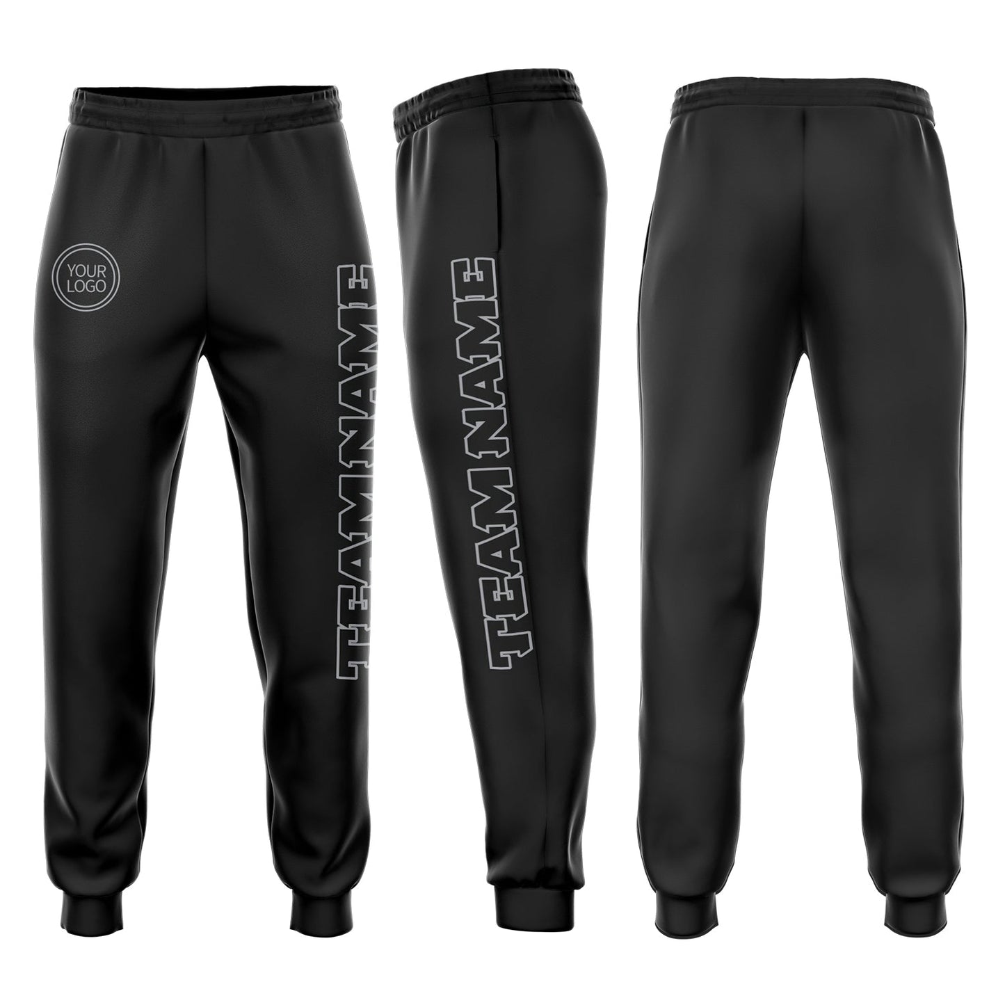 Custom Black Black-Gray Fleece Jogger Sweatpants - Main View
