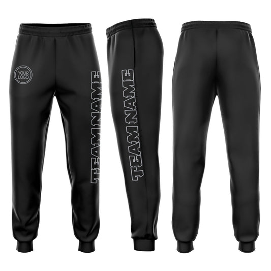 Custom Black Black-Gray Fleece Jogger Sweatpants - Main View