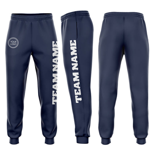 Custom Navy White Fleece Jogger Sweatpants - Main View