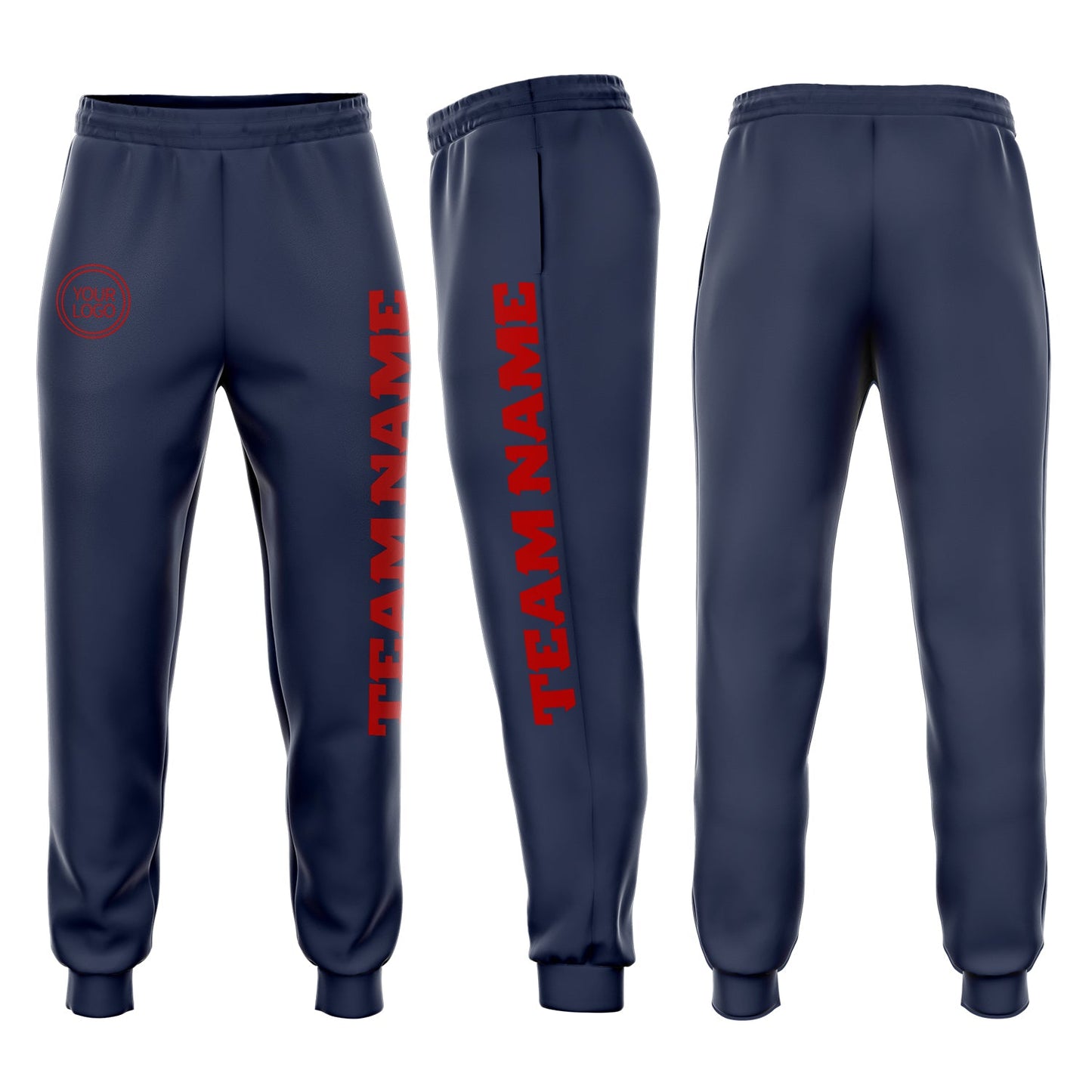 Custom Navy Red Fleece Jogger Sweatpants - Main View