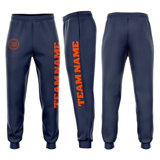 Custom Navy Orange Fleece Jogger Sweatpants - Main View