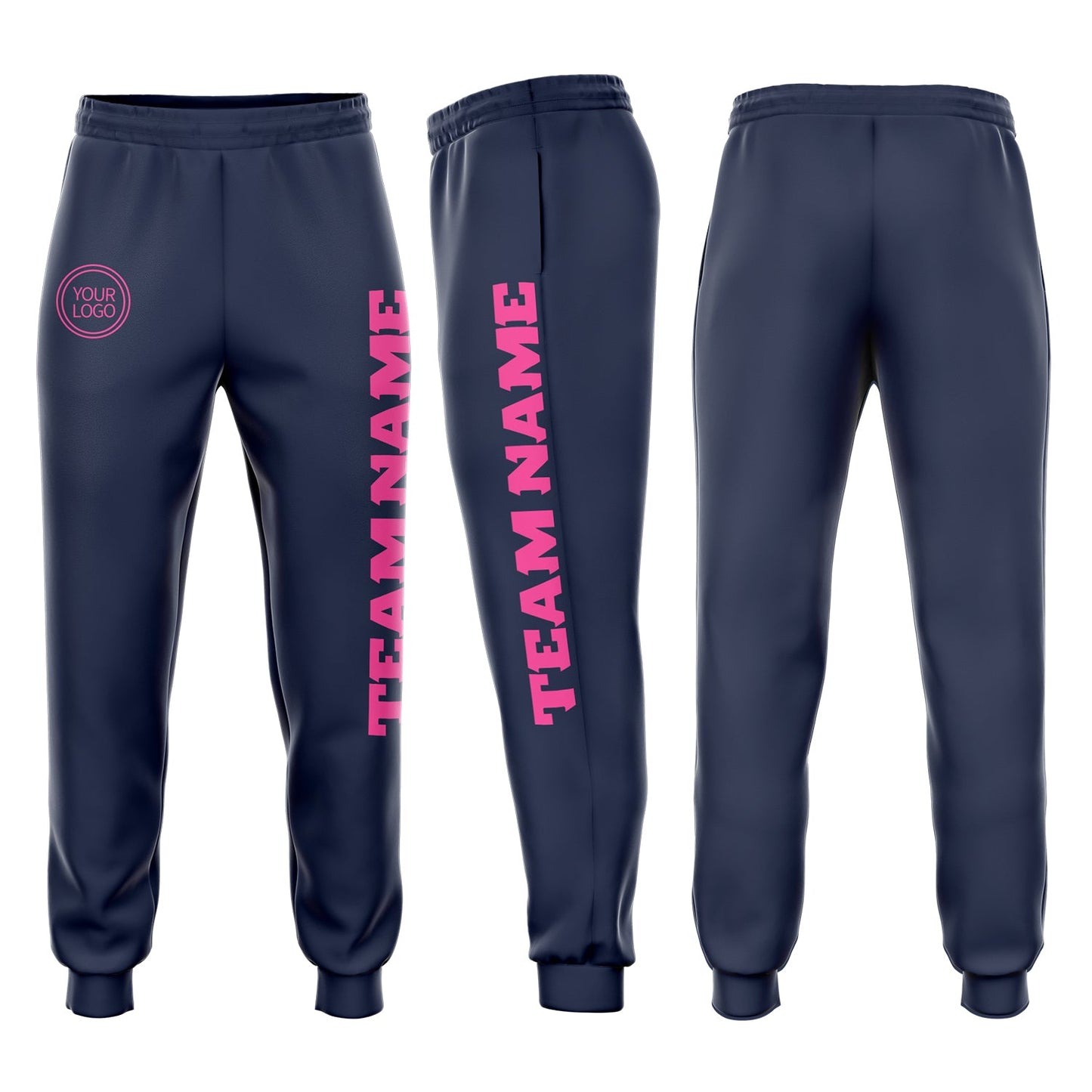 Custom Navy Pink Fleece Jogger Sweatpants - Main View