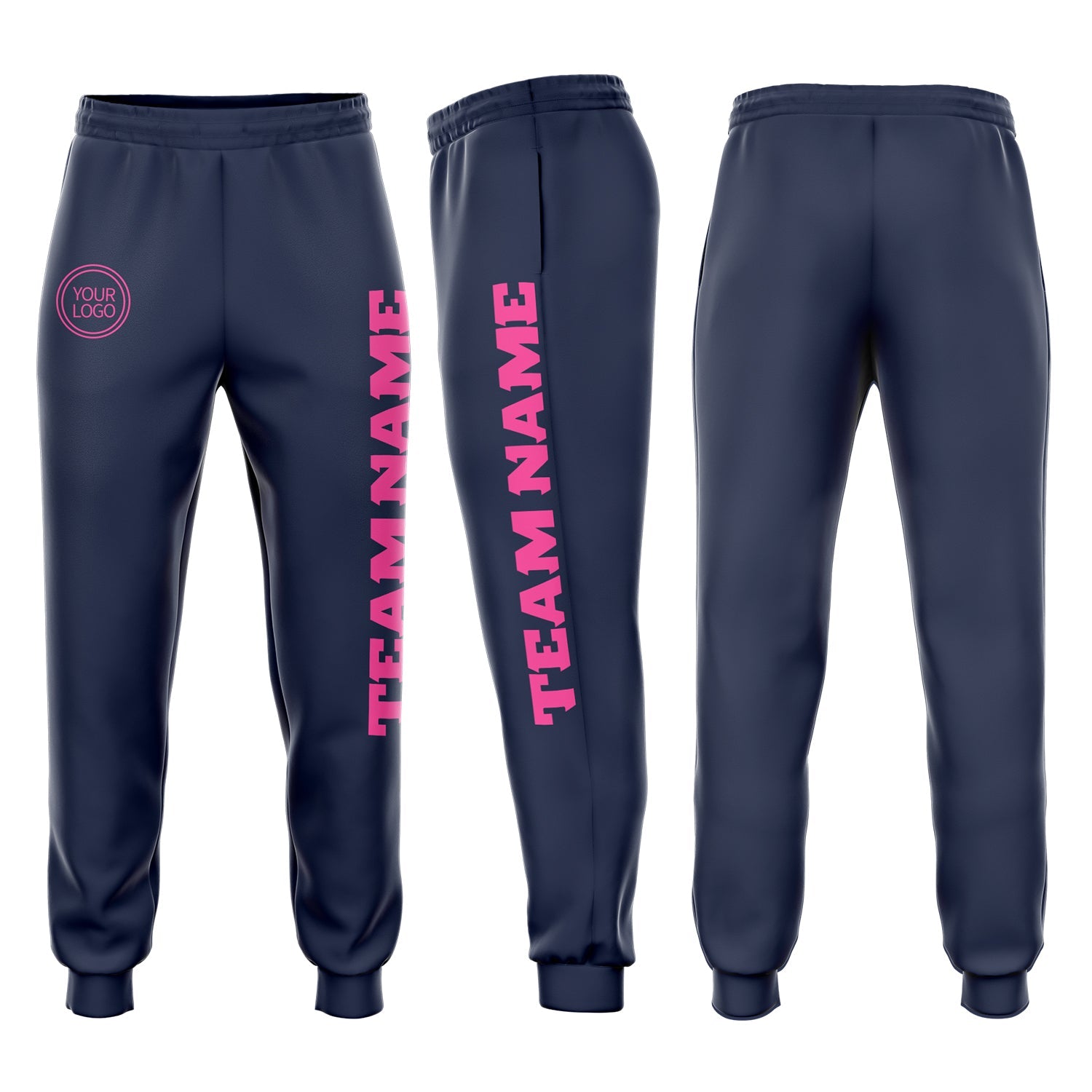 Custom Navy Pink Fleece Jogger Sweatpants - Main View