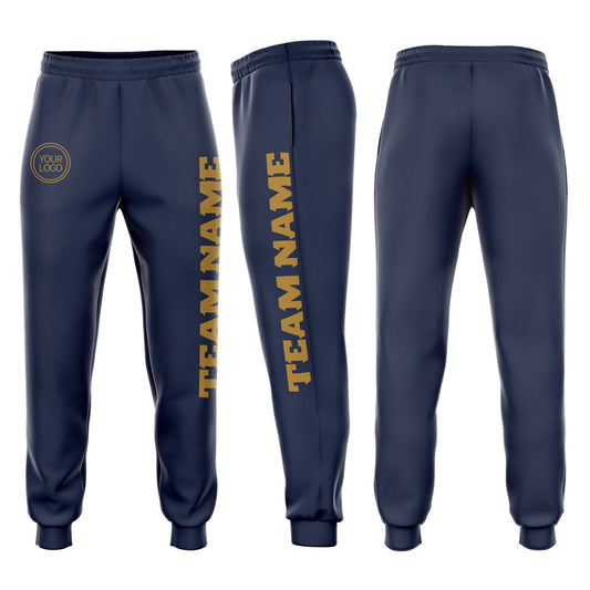 Custom Navy Old Gold Fleece Jogger Sweatpants - Main View