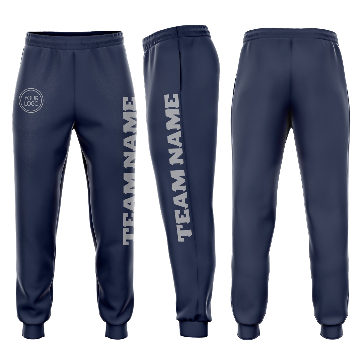 Custom Navy Gray Fleece Jogger Sweatpants - Main View