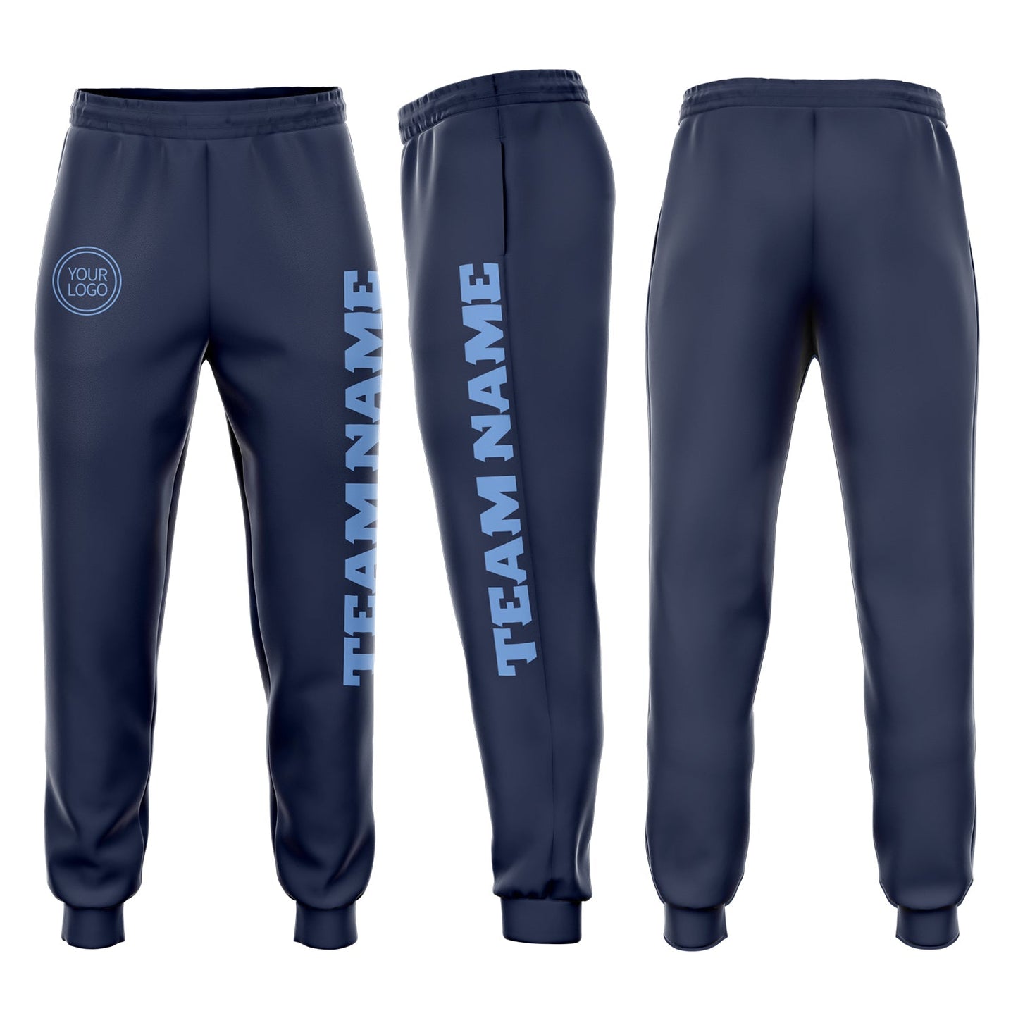 Custom Navy Light Blue Fleece Jogger Sweatpants - Main View