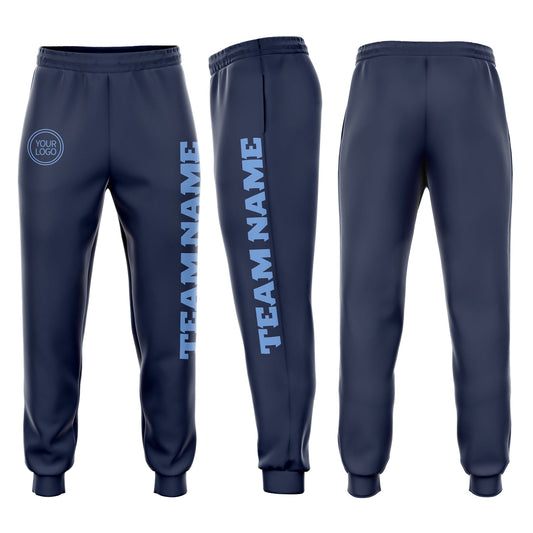 Custom Navy Light Blue Fleece Jogger Sweatpants - Main View